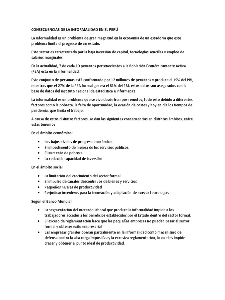 Consecuencias de La Informalidad en El Perú | PDF | Evasión de ...