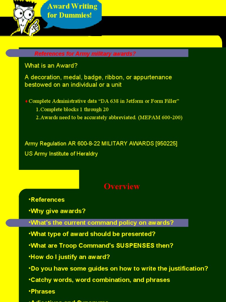 Award Writingfor Dummies Pdf Military