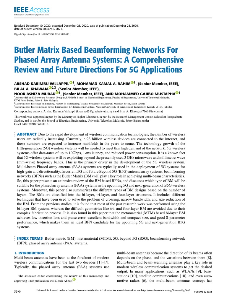 Butler Matrix Based Beamforming Networks For Phased Array Antenna ...