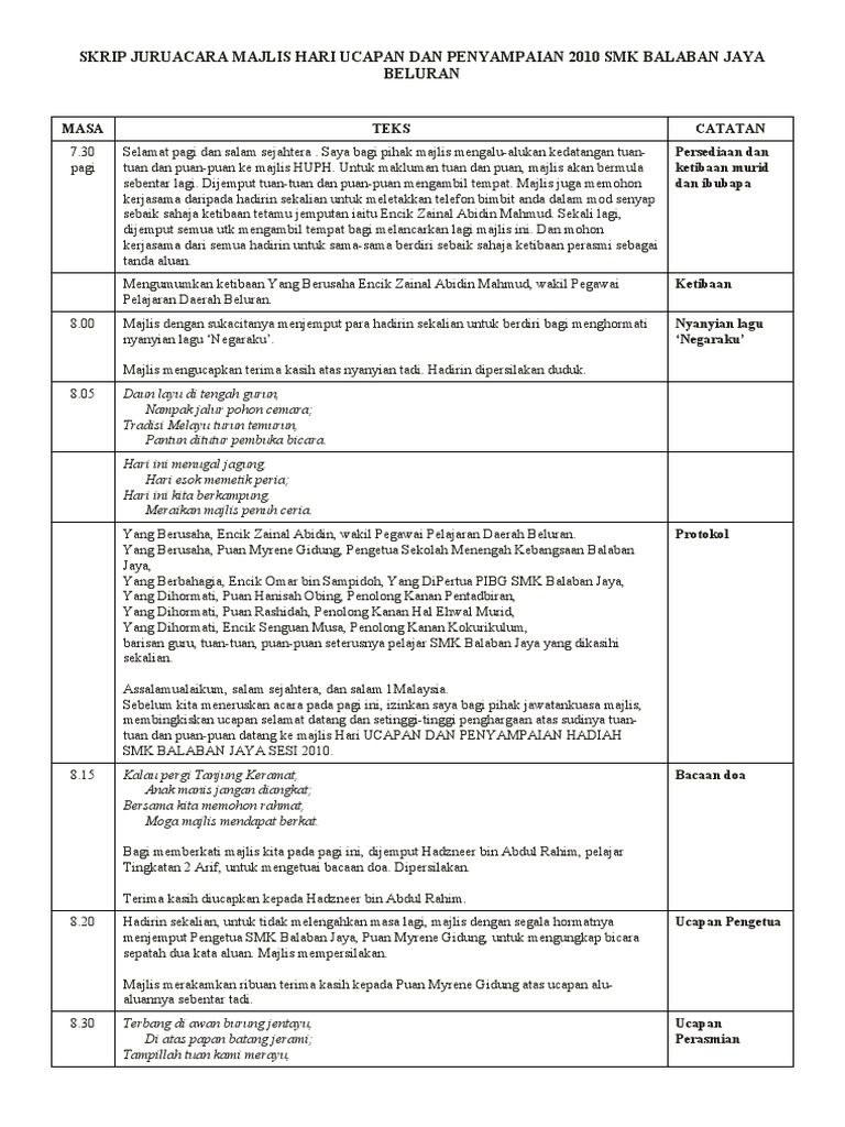 Skrip Pengacara Majlis Penyampaian Sijil Dan Hadiah