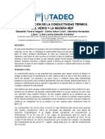 Determinación de La Conductividad Termica Del Vidrio y La Madera MDF