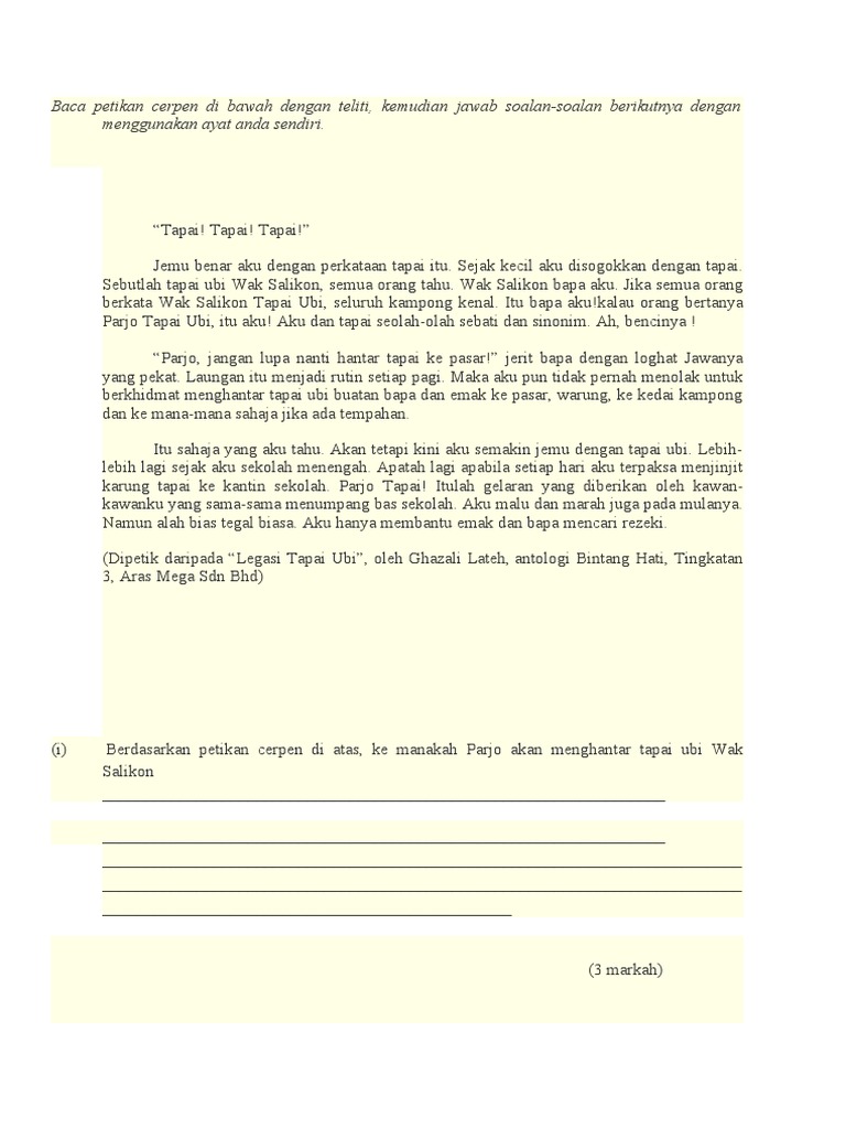 Soalan dan Latihan Legasi Tapai Ubi | PDF