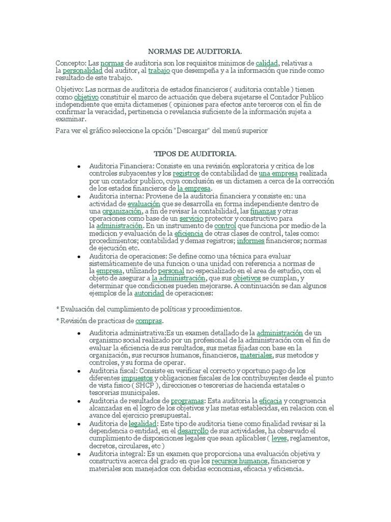 Normas y Tipos de Auditoría Financiera | PDF | Auditoría financiera ...