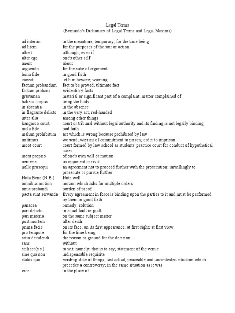 Latin Words and Maxims | PDF | Burden Of Proof (Law) | Jargon