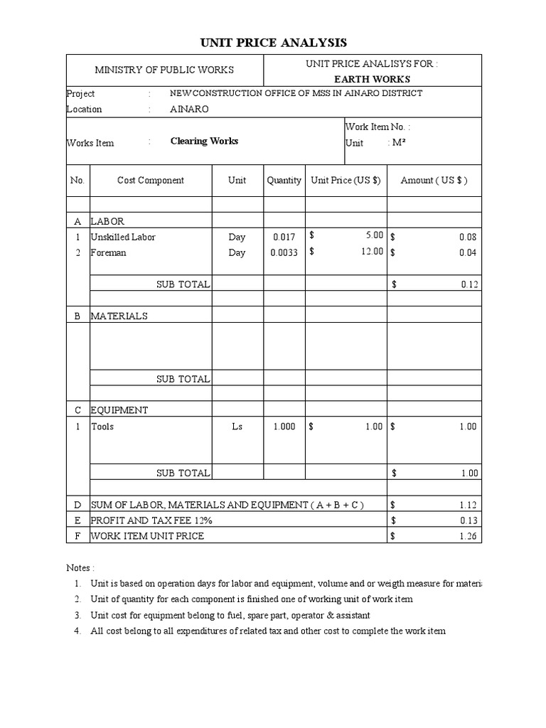 Unit Price Analysis for Earthworks | PDF | Cost | Prices