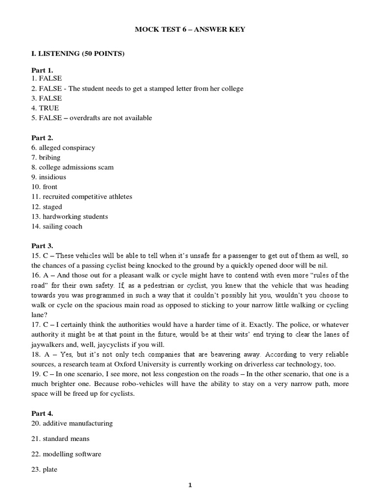 Mock Test 6 - Answer Key | PDF | Financial Transaction | Cash