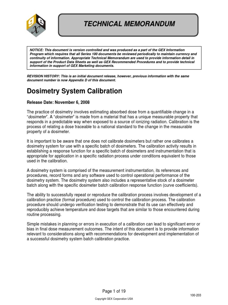 Dosimetry System Calibration: Technical Memorandum | PDF | Dosimetry ...