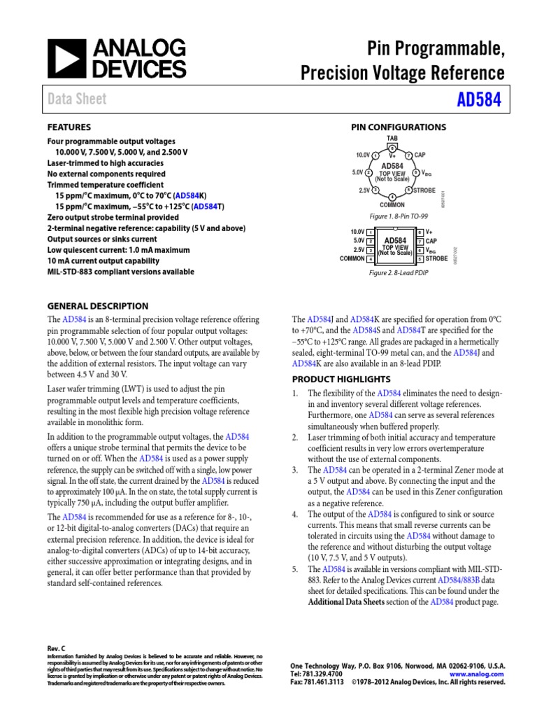 AD584KNZ Precision Voltage Reference | PDF | Resistor | Amplifier