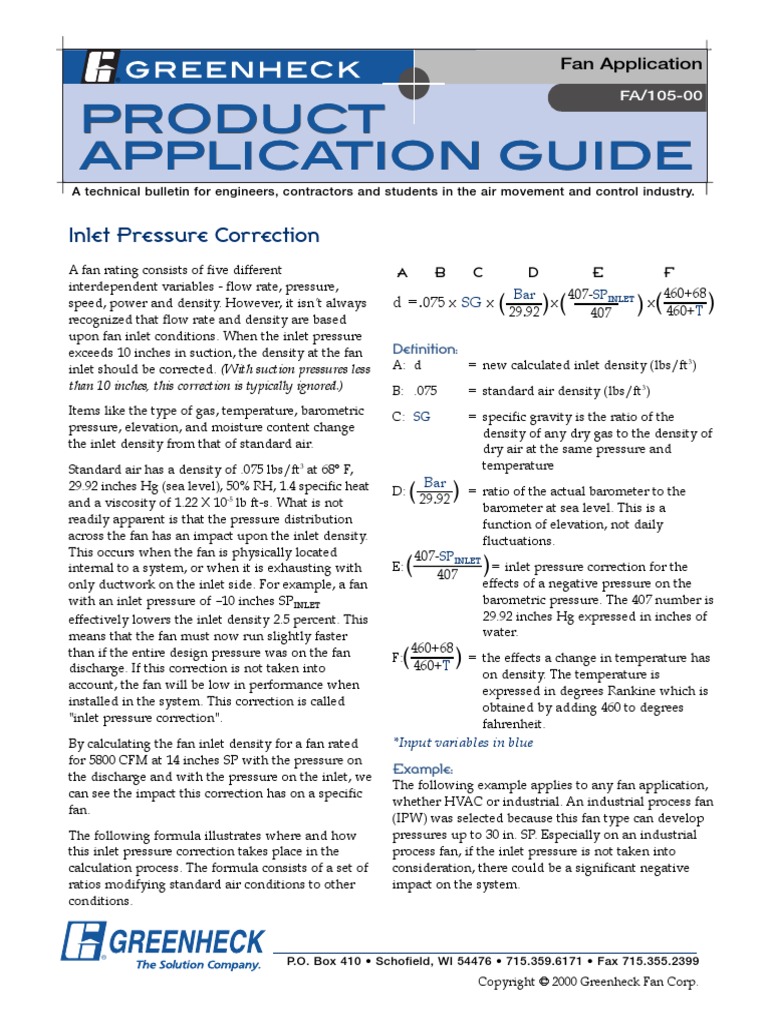 Product Application Guide: Inlet Pressure Correction | PDF | Pressure ...