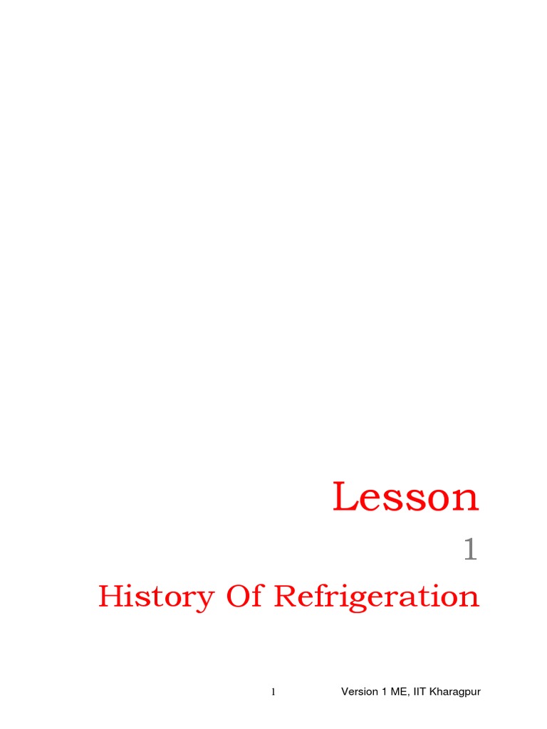 History of Refrigeration Lesson PDF Refrigerator Refrigeration