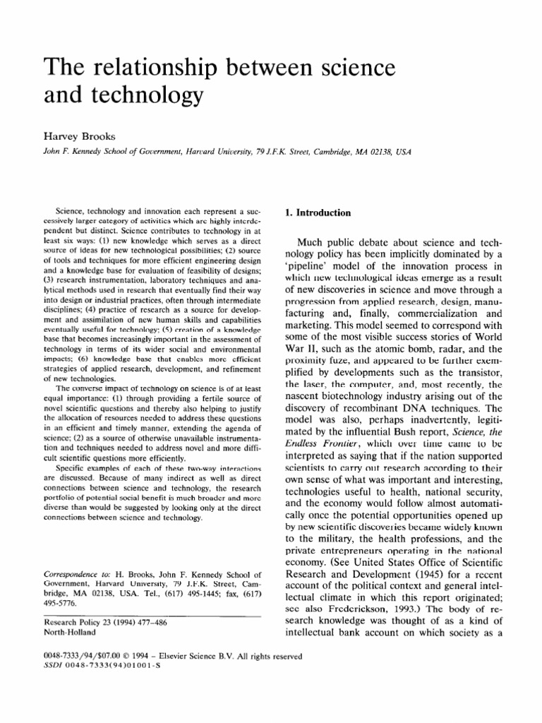 Brooks1994 - Relationship Between Science and Technology | PDF ...