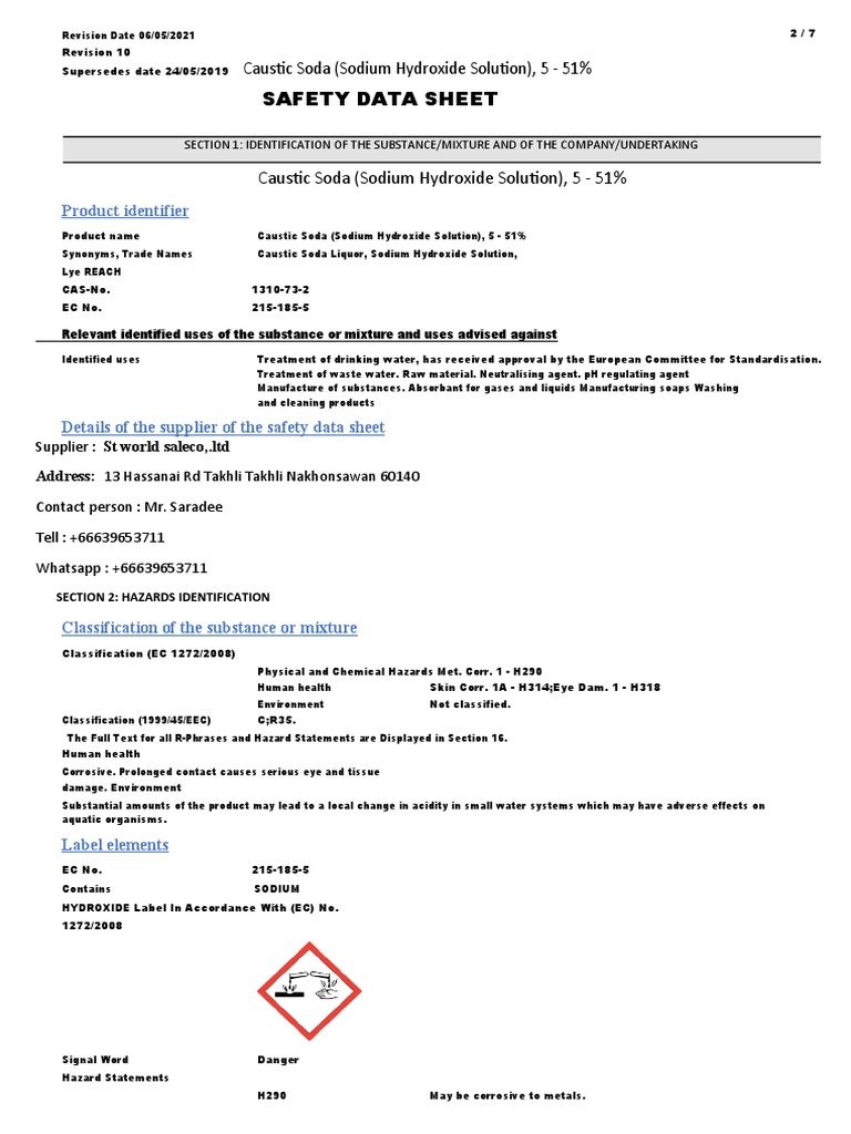 Caustic Soda PDF Sodium Hydroxide Dangerous Goods