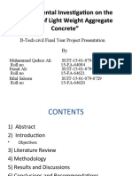 Experimental Investigation On The Strength of Light Weight Aggregate Concrete