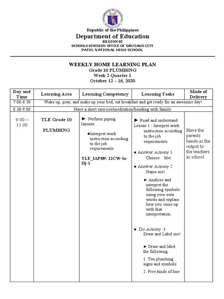 Department of Education: Weekly Home Learning Plan | PDF | Education ...