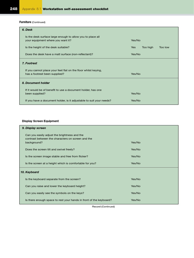 Appendix 8.1: Workstation Self-Assessment Checklist | PDF | Desk ...