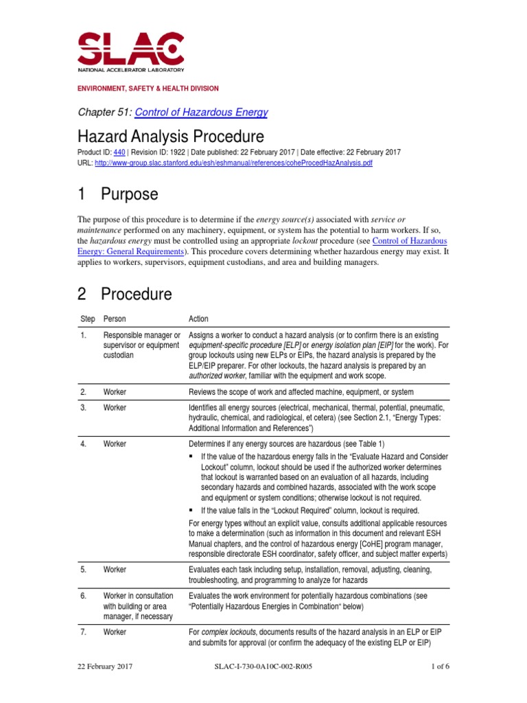 Hazardous Energy Control Procedure Analysis PDF