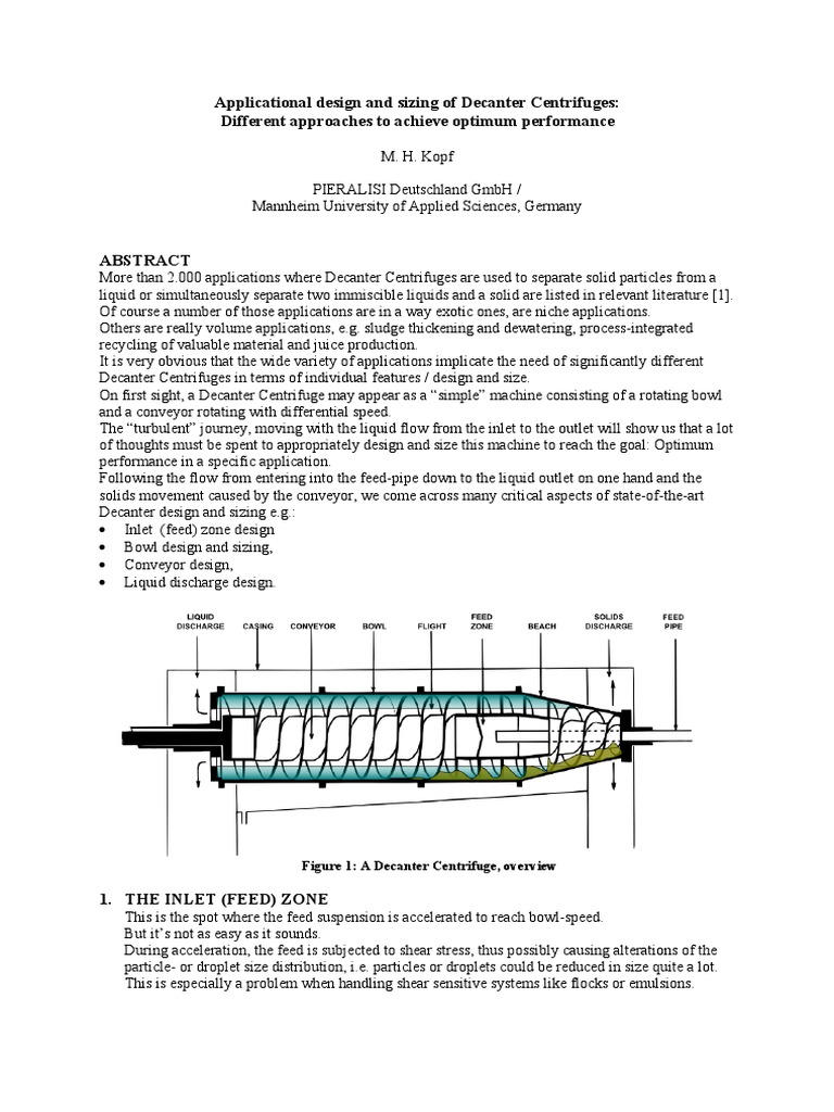 Applicational Design and Sizing of Decanter Centrifuges American PDF Chemical