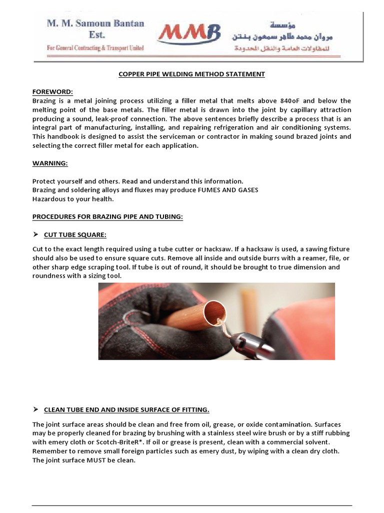 Copper Pipe Welding Method Statement Foreword Download Free PDF