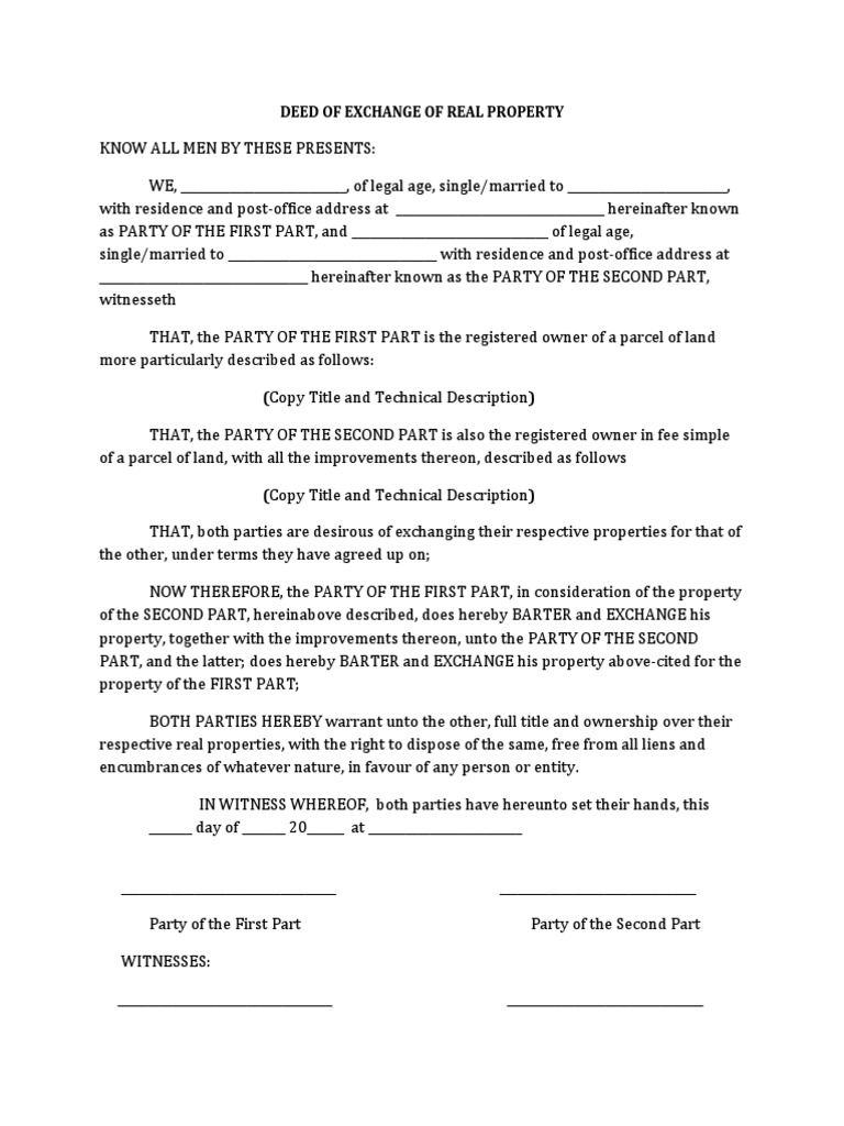 Deed of Exchange of Real Property PDF