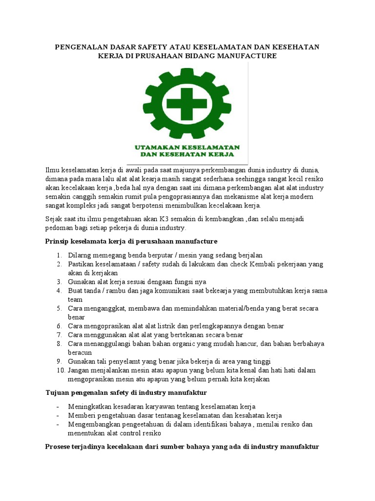 INTRODUCING BASIC SAFETY IN MANUFACTURING COMPANIES | PDF