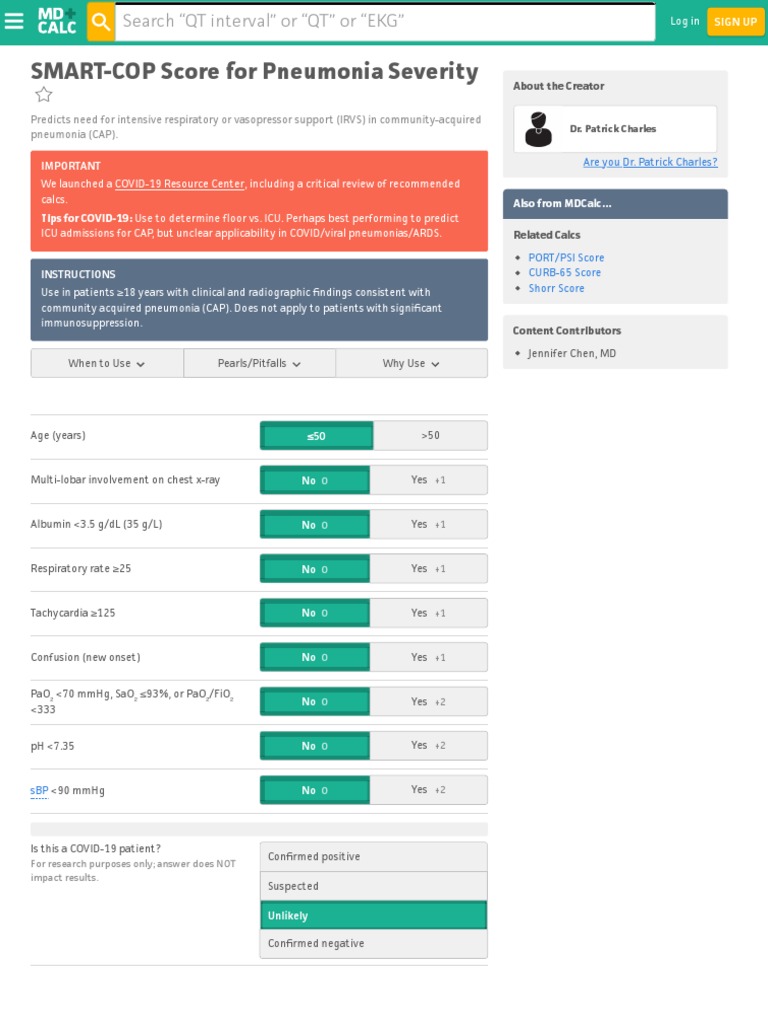 SMARTCOP Score For Pneumonia Severity MDCalc 2 PDF Pneumonia