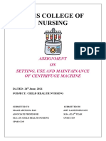 Cpms College of Nursing: Assignment ON Setting, Use and Maintainance of Centrifuge Machine