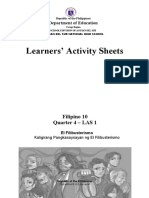 Learners' Activity Sheets: Filipino 10 Quarter 4 - LAS 1