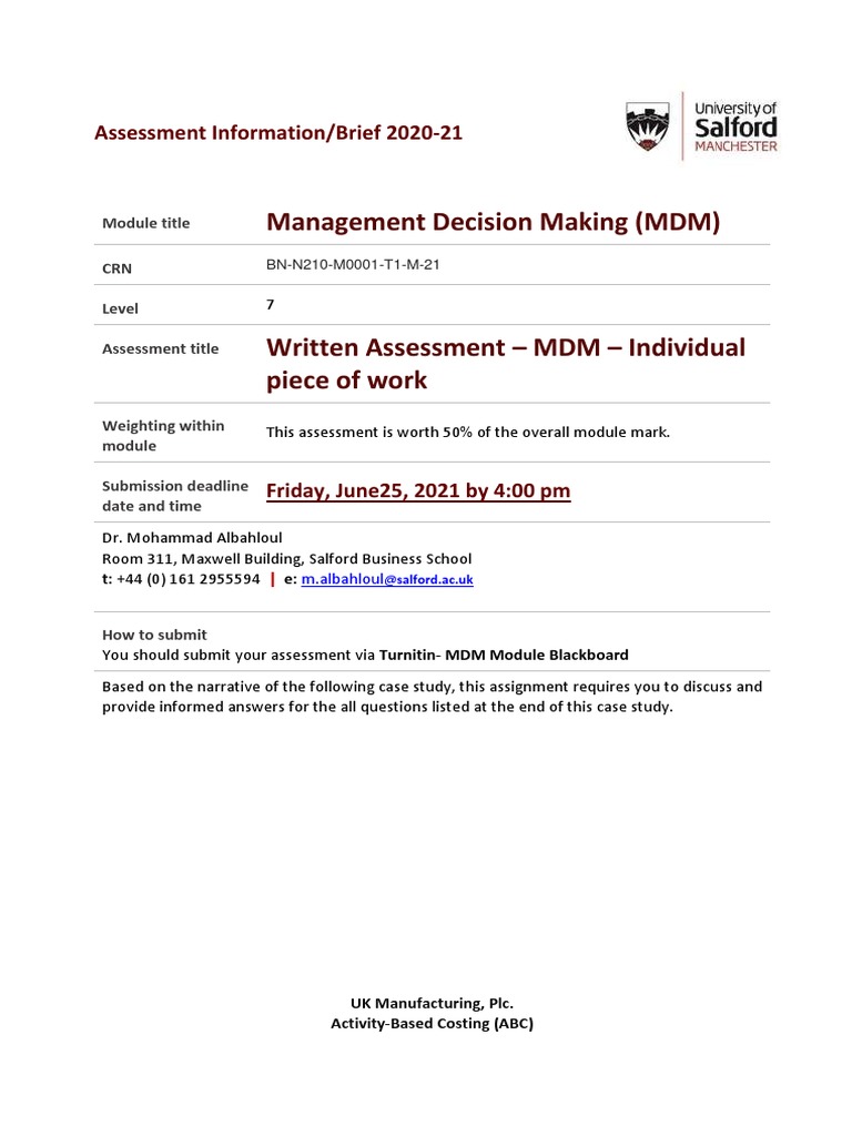 MDM Assessment Brief for Salford Students | PDF | Semiconductor Device ...