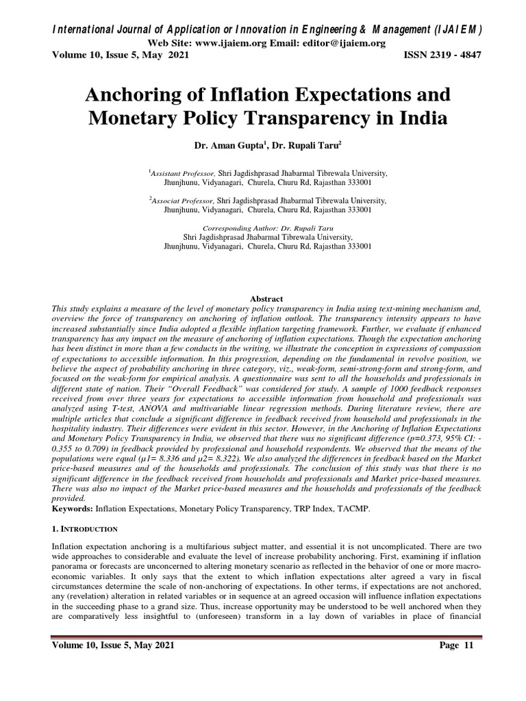Anchoring of Inflation Expectations and Monetary Policy Transparency in ...