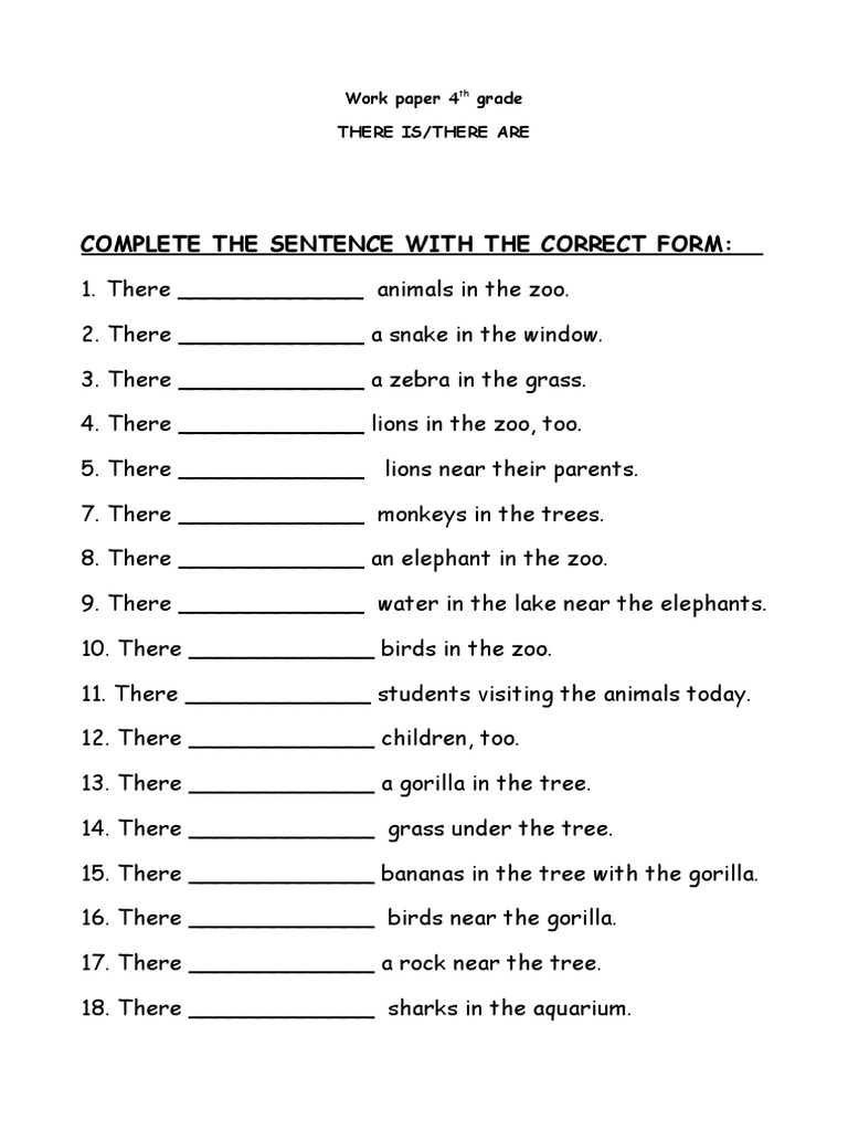 Complete The Sentence With The Correct Form:: Work Paper 4 Grade There ...