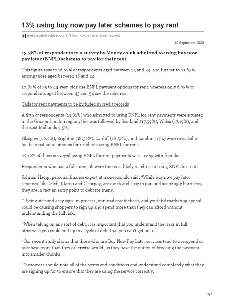 13 Using Buy Now Pay Later Schemes To Pay Rent Pdf Debt Credit