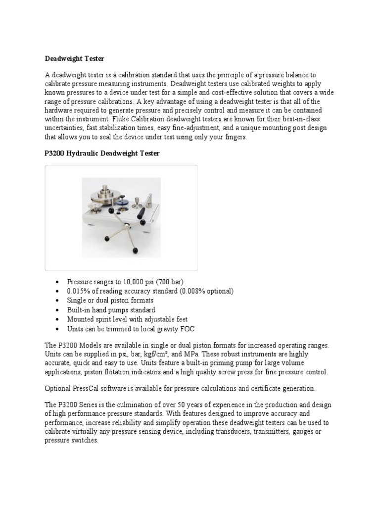 Deadweight Tester Calibration PDF Calibration Pump
