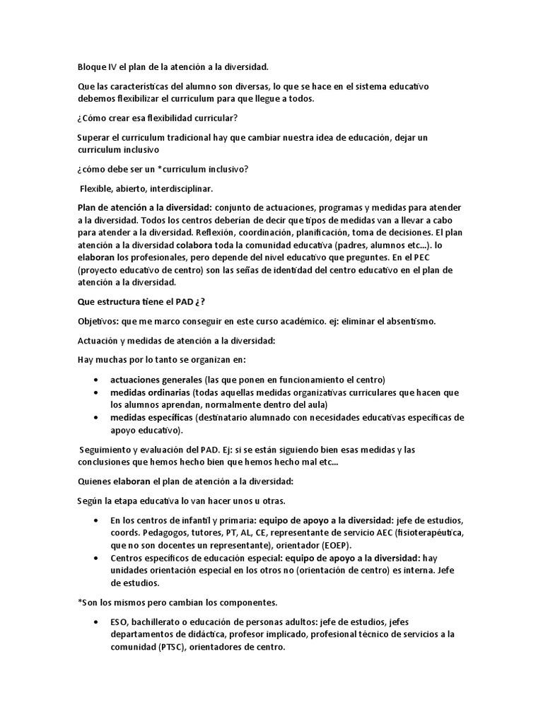 Plan de Atención a la Diversidad Educativa | PDF | Plan de estudios ...