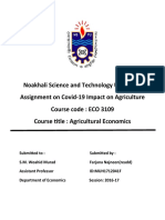 Noakhali Science and Technology University Assignment On Covid-19 Impact On Agriculture Course Code: ECO 3109 Course Title: Agricultural Economics