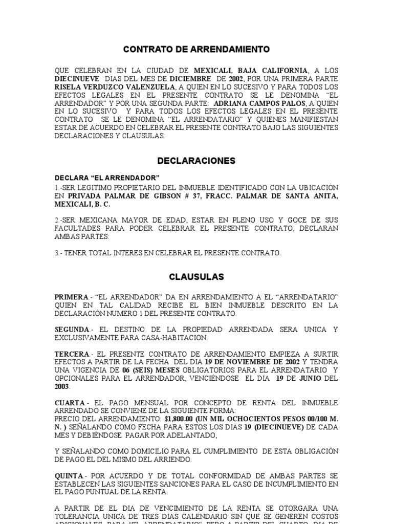 Simple Modelo De Contrato De Alquiler De Departamento