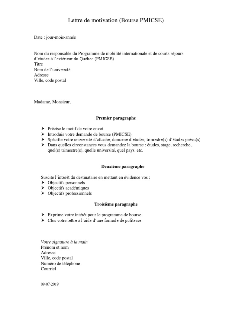 Modle De Lettre Motivation Pour Bourses Dexcellence Au Make Our Planet
