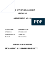 Assignment No: 03: Course: Marketing Management Section BM