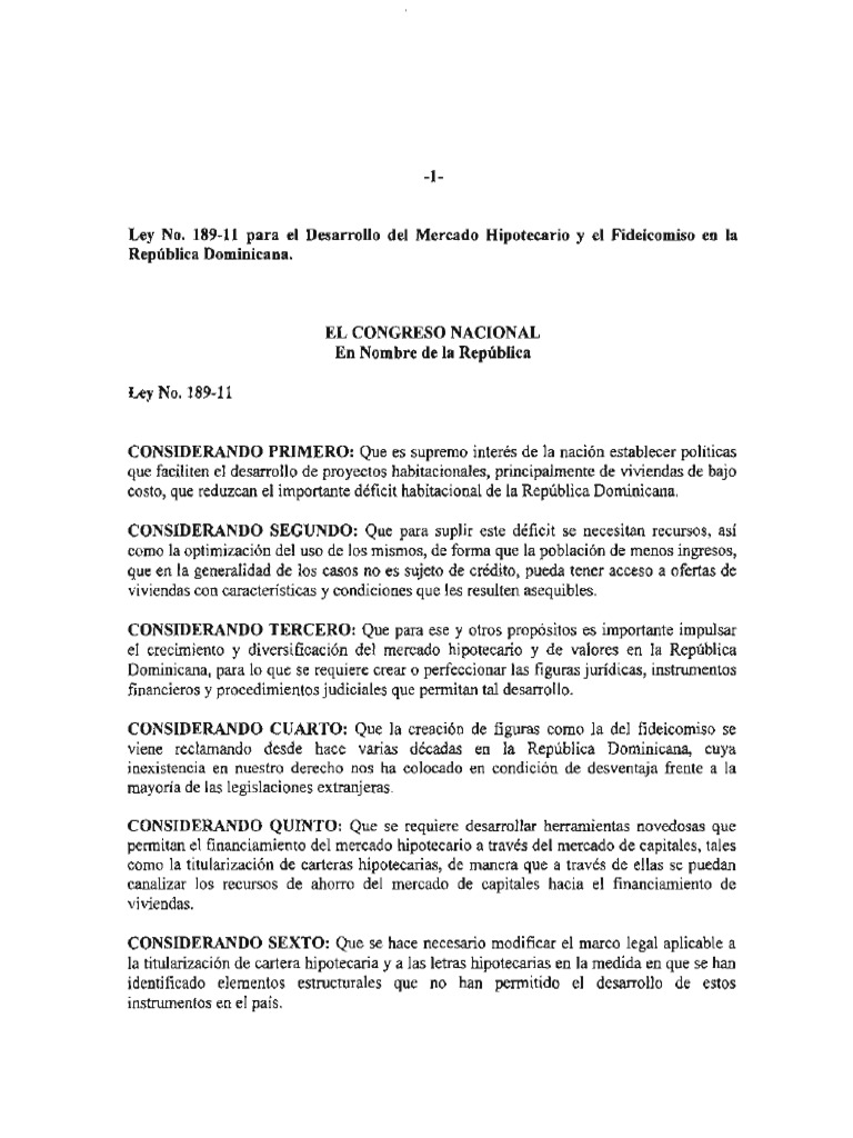 Ley 189-11: Fideicomiso y Vivienda RD | PDF | Ley de fideicomiso ...