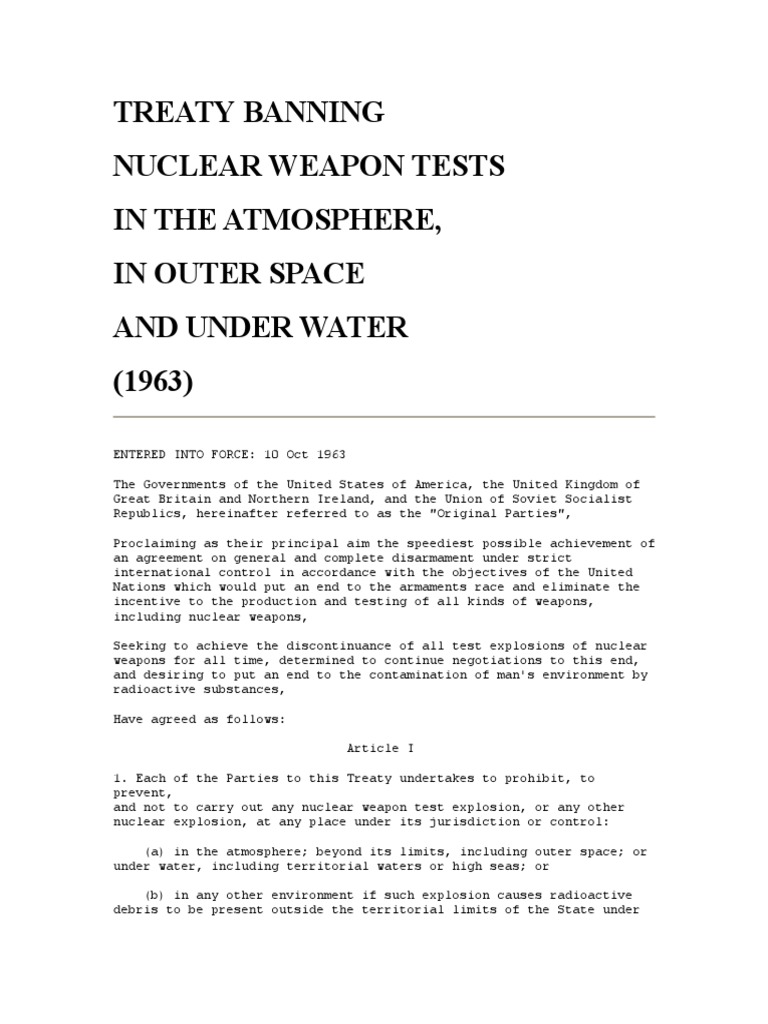 Treaty Banning Nuclear Weapons Testing in The Atmosphere | PDF ...