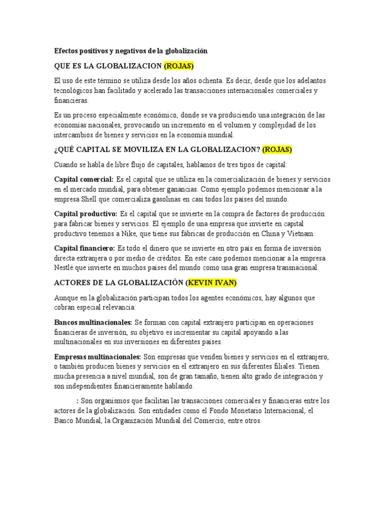Efectos Positivos y Negativos de La Globalización | PDF | Globalización ...