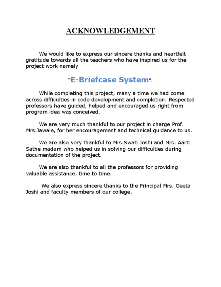 Project Acknowledgements for E-Briefcase | PDF | Career & Growth | Art