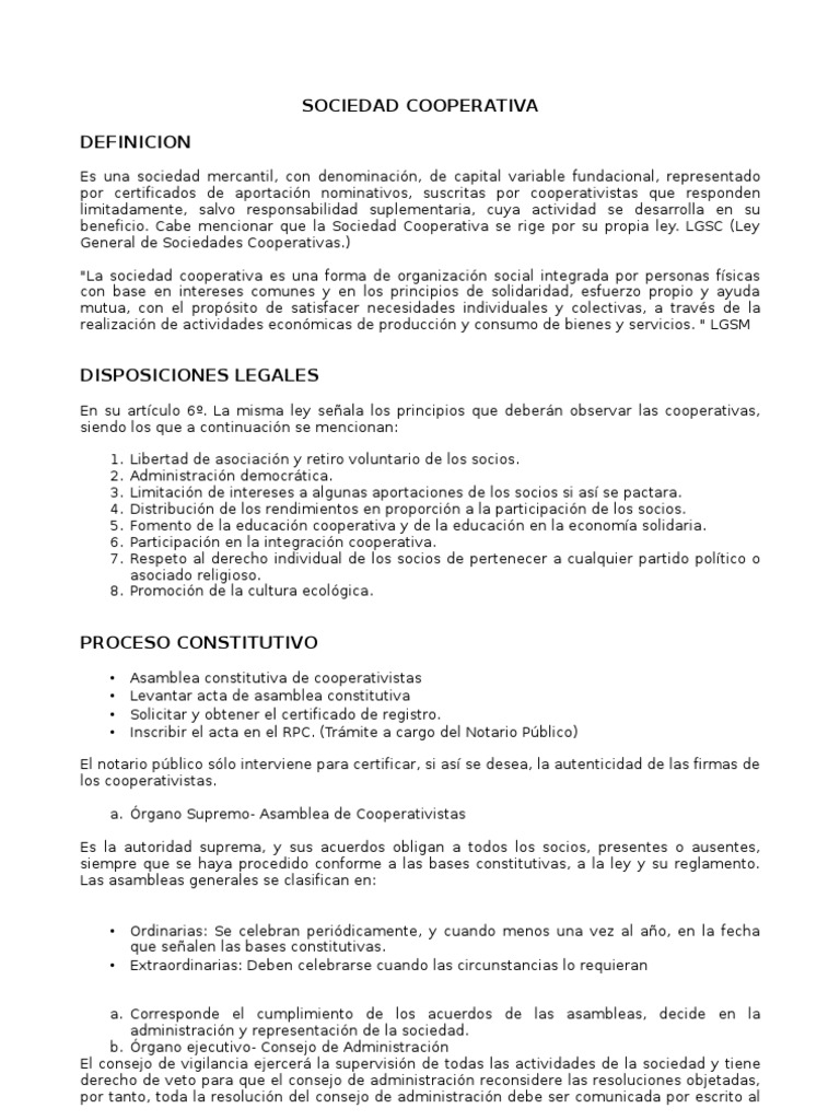 Responsabilidades en Sociedades Cooperativas | PDF | Cooperativa ...