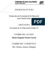 REPORTE DE LECTURA No 1 ECONOMIA DE LA EDUCACION