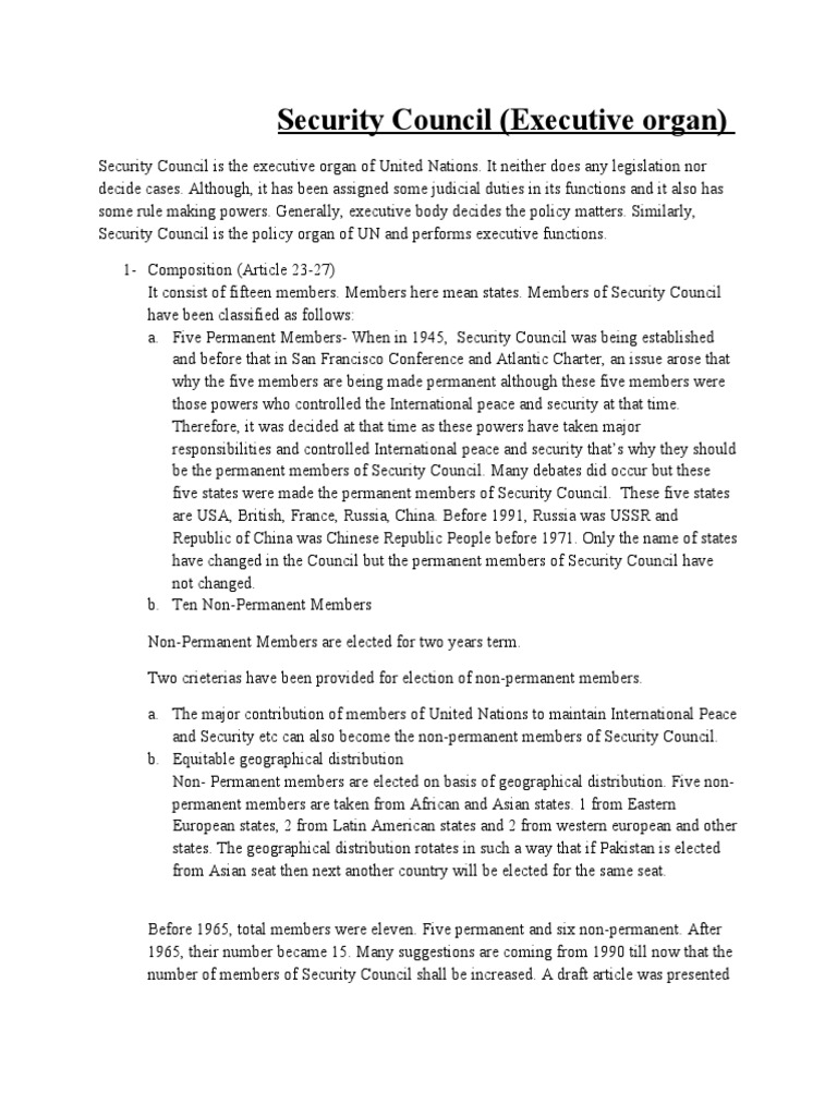 Security Council Powers and Functions An Overview of the Executive