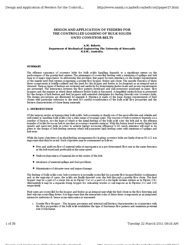Design And Application Of Feeder Belt Mechanical Flow
