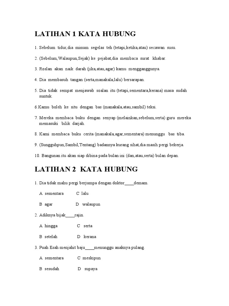 Latihan Kata Hubung Pdf