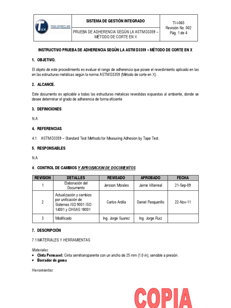 Ti I 065 Prueba De Adherencia Seg N La Astm D3359 Corte En X Pdf