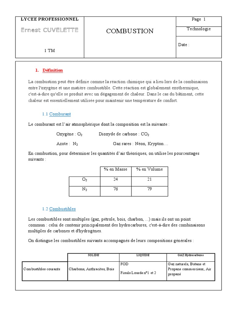 Combustion et Équations Chimiques | PDF | La combustion | Oxygène