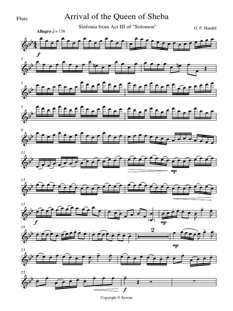 Handel Arrival of The Queen of Sheba Flute Part PDF Nevi'im