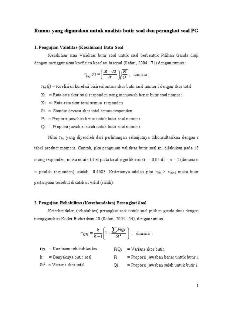 Rumus Uji Soal Pg
